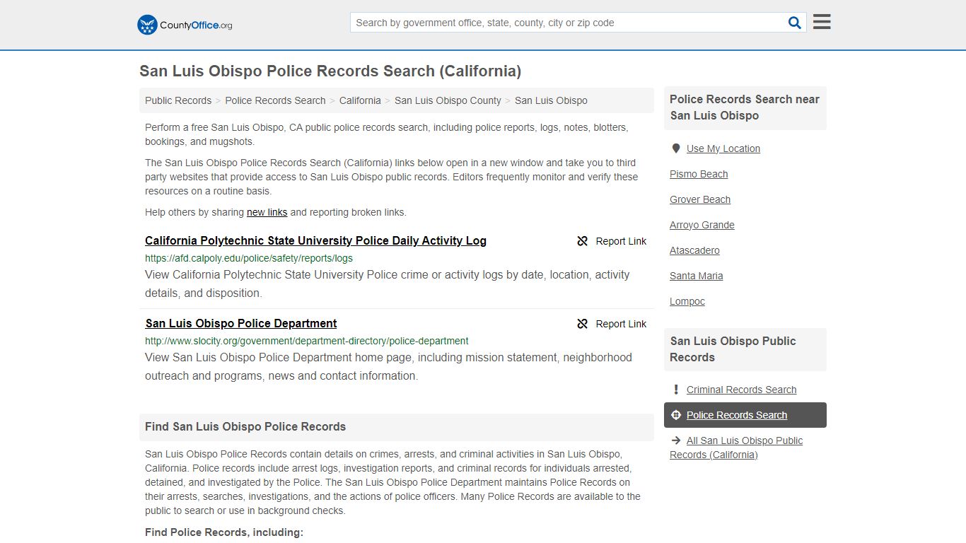 San Luis Obispo Police Records Search (California)